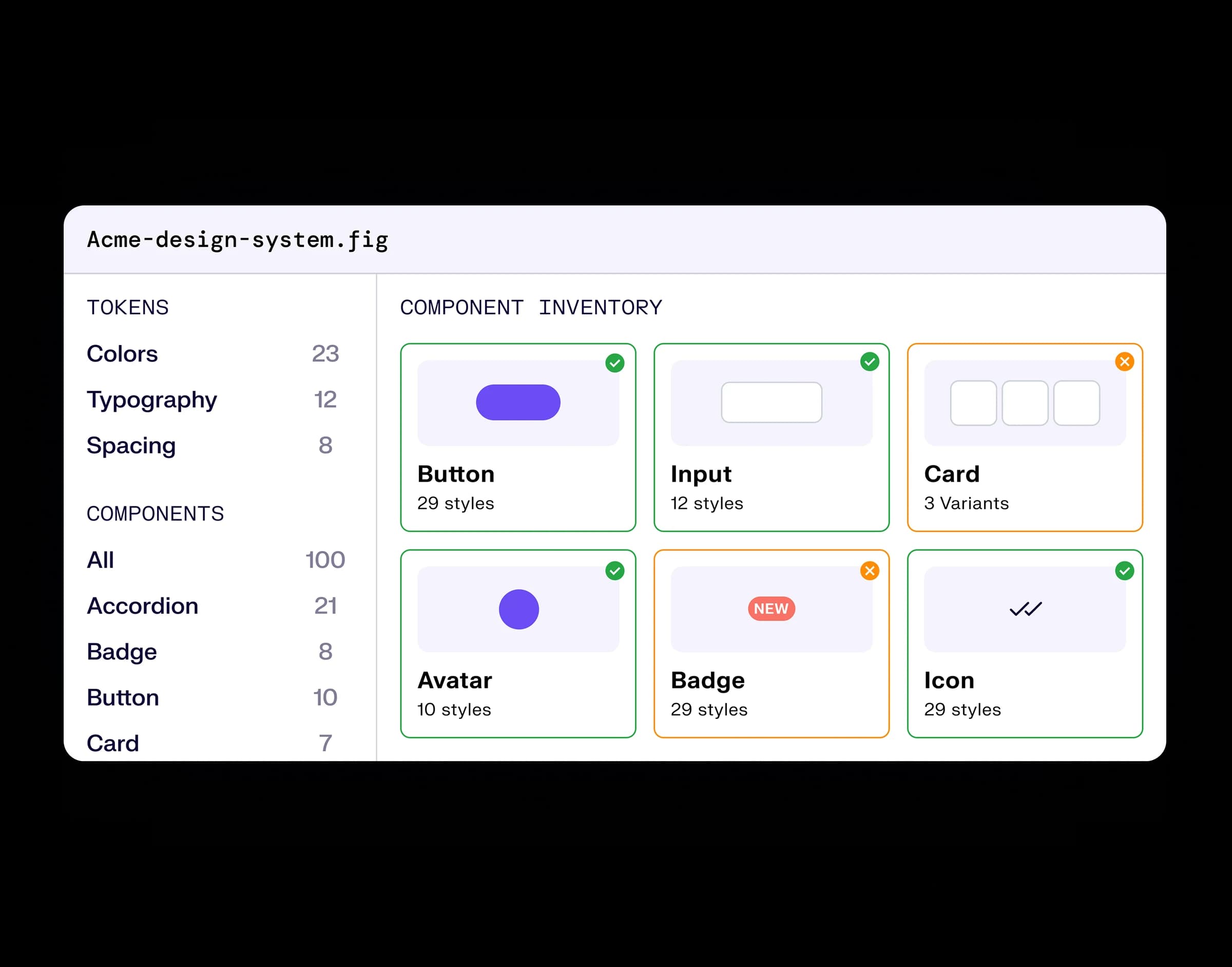 Design system file with tokens and a component inventory for UX Pilot to learn from