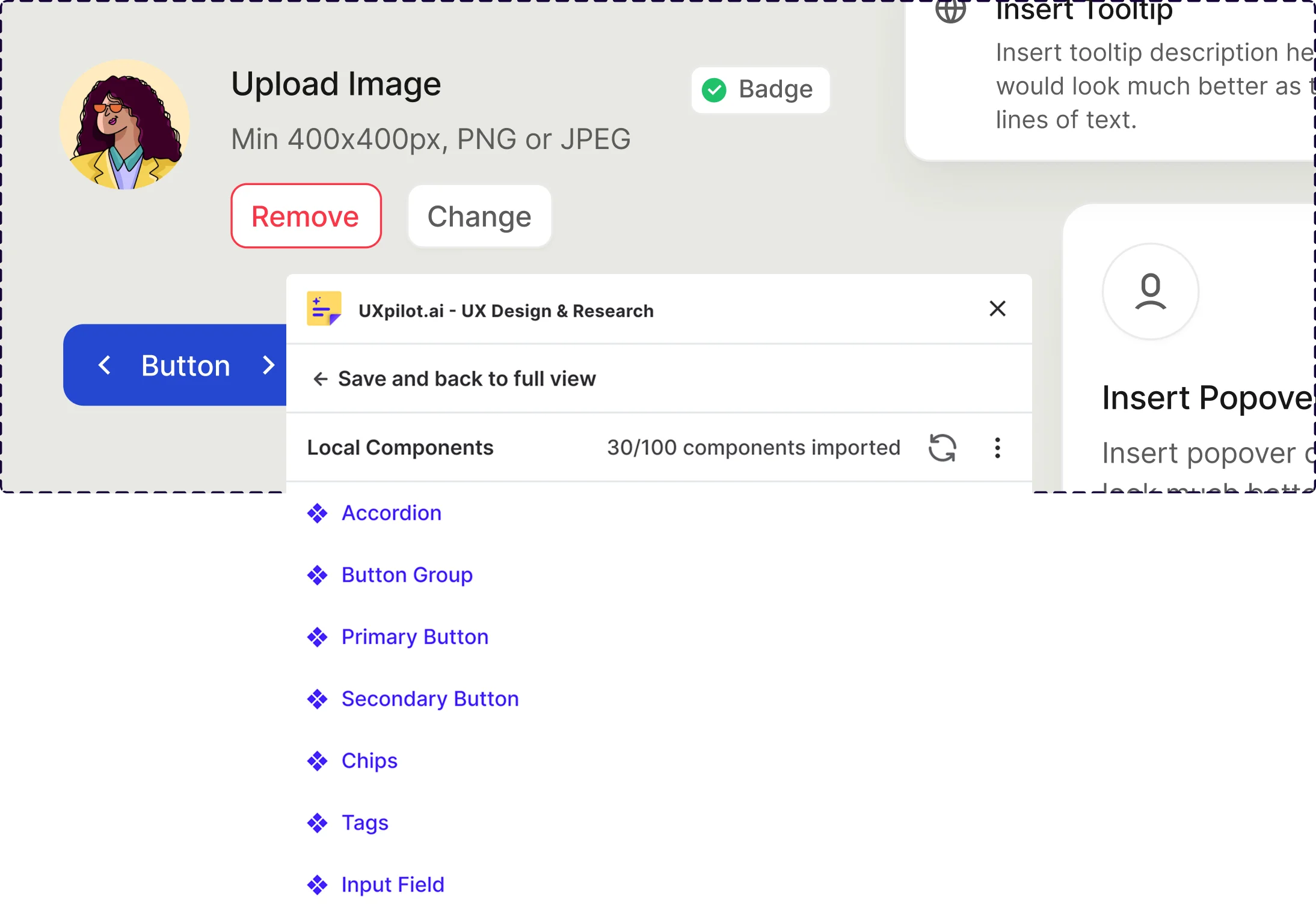 The UX Pilot plugin reading the local components of a Figma file