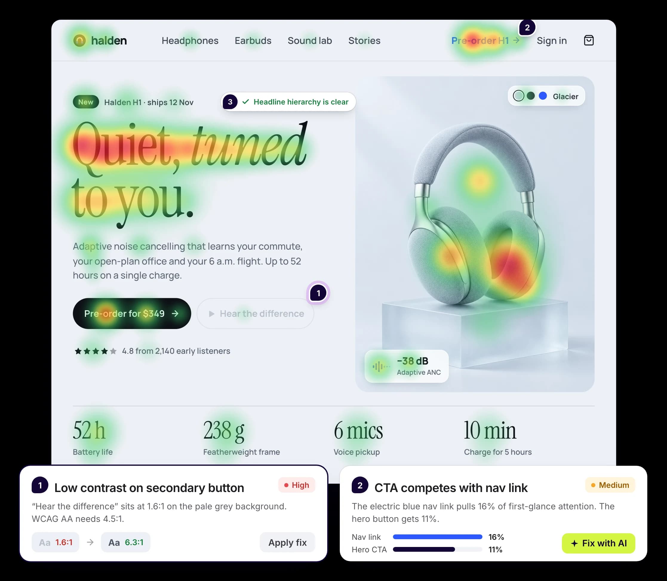 Predictive heatmap and design review in UX Pilot