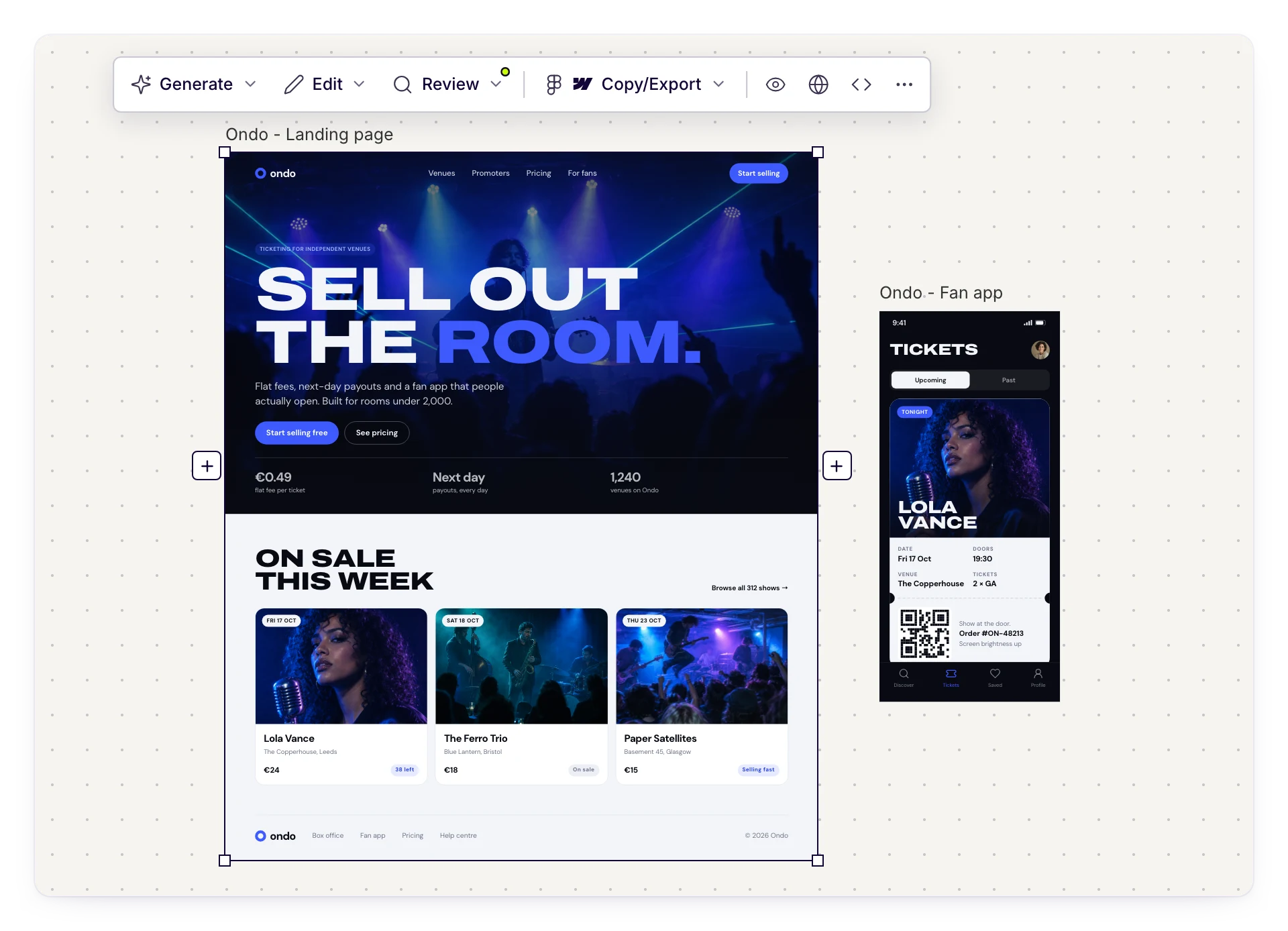 Three screens generated in UX Pilot from one prompt