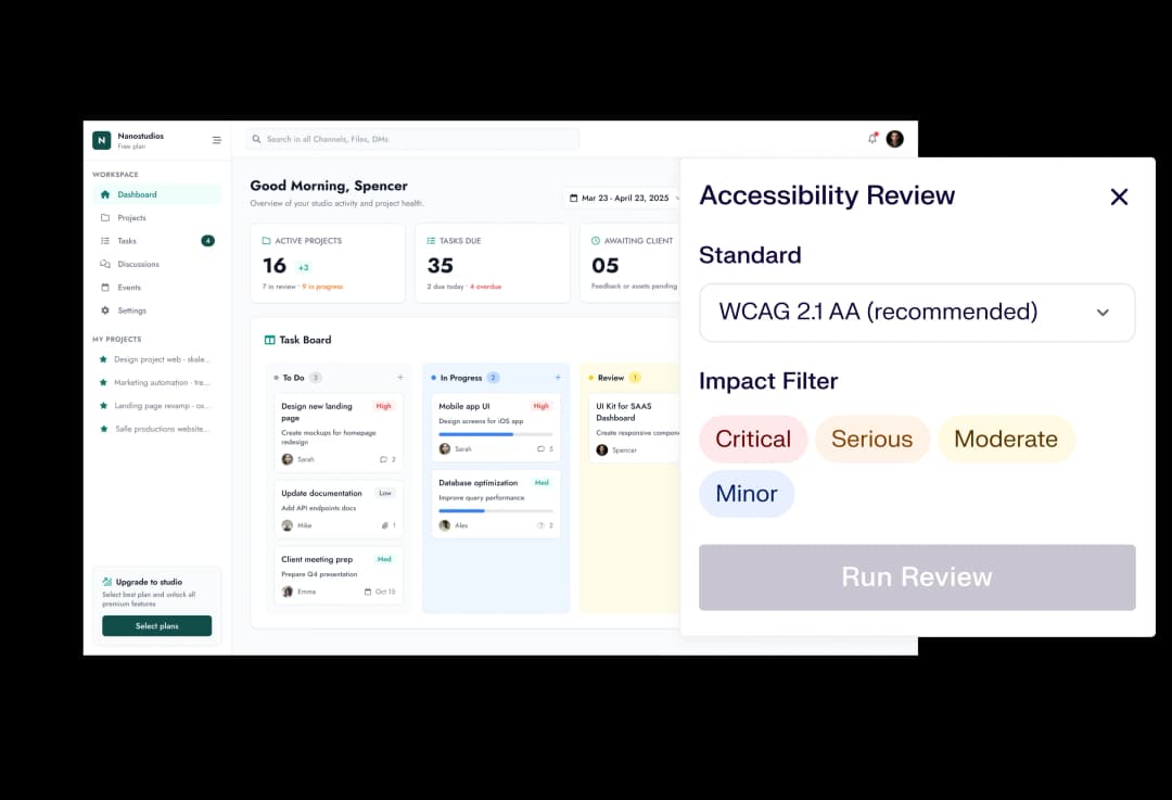 Accessibility and WCAG checks inside the design workspace