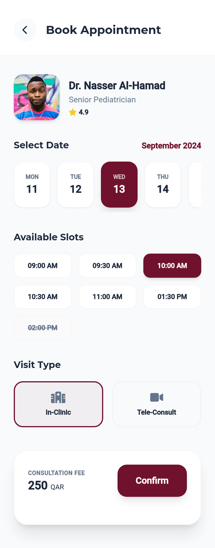 booking page