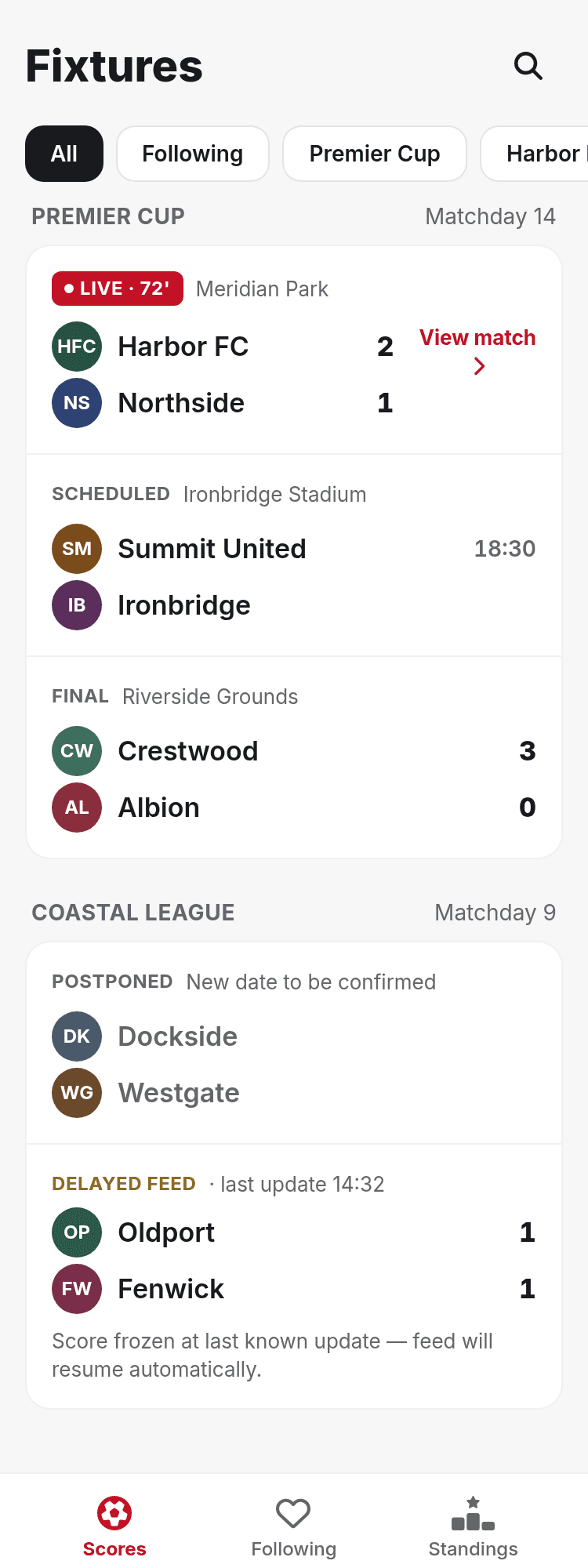 Live Score Updates Template