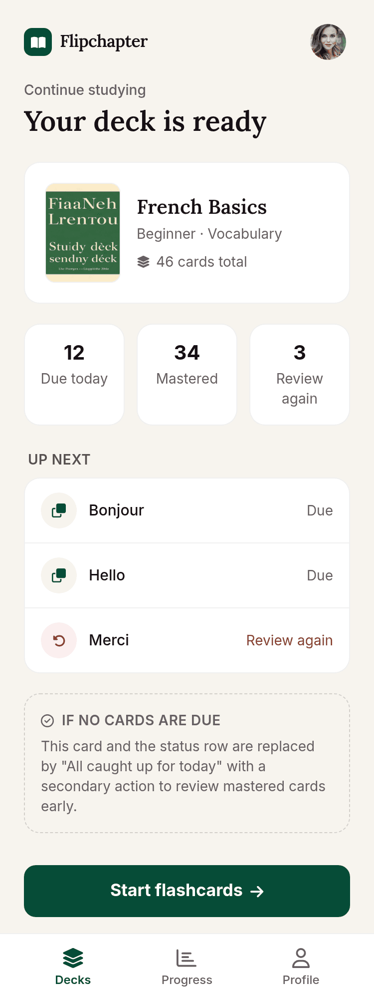 Flashcard Quiz Interface Template
