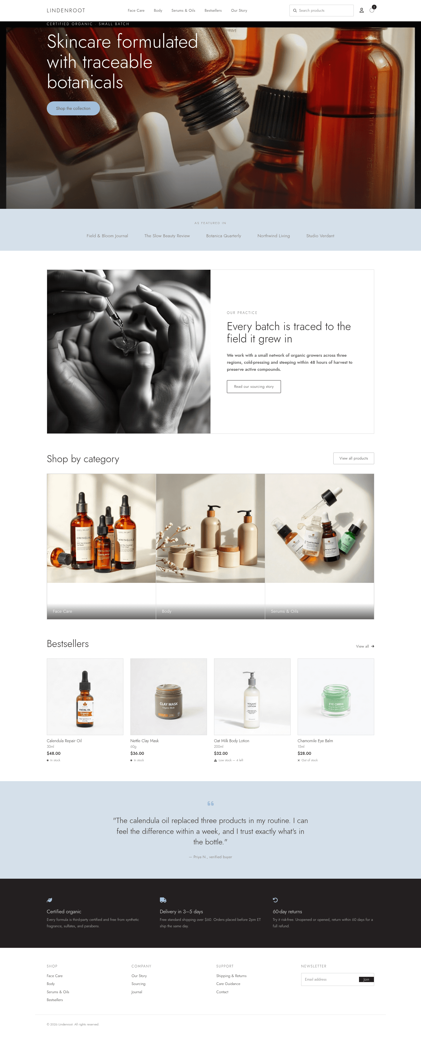 Organic Skincare Ecommerce Website