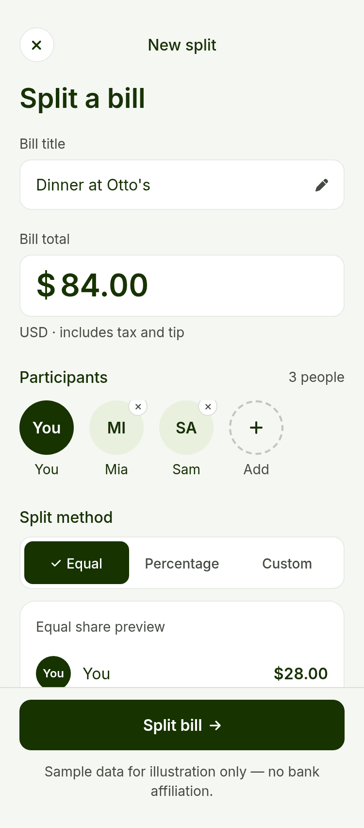 Bill Splitting & Payment Request UI Template