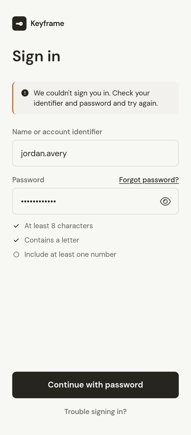 Minimal Name + Password Form Template