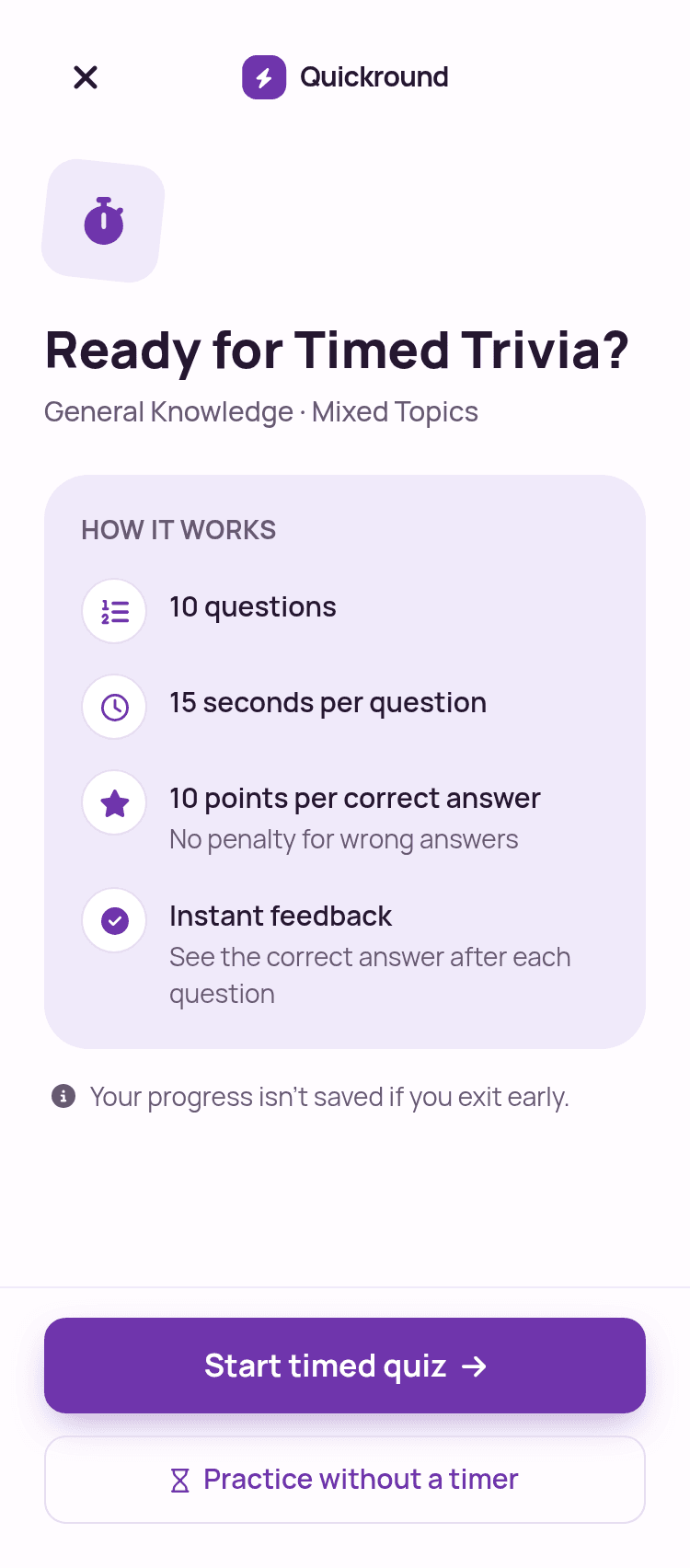 Timed Trivia Quiz UI Template