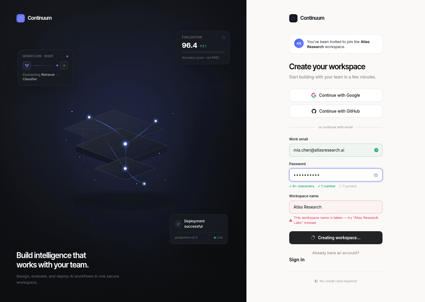 AI Workspace Sign-up Experience